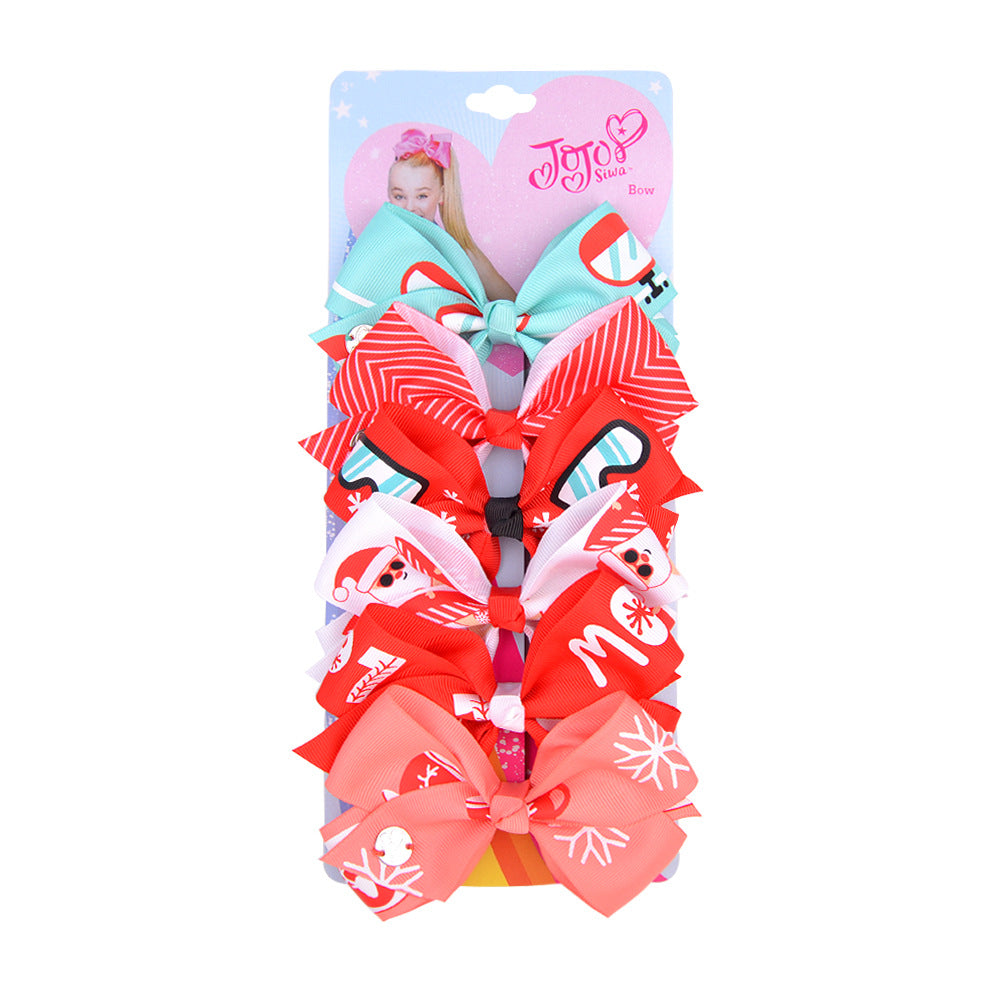 Wholesale Rainbow Gradient Christmas Bow Hairpins Holiday Party polyester rib tape Hair Accessories